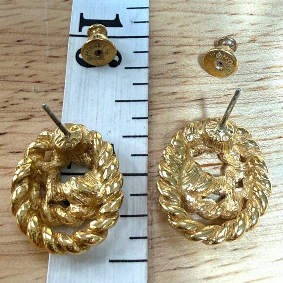 Monet Gold-Tone Rope Knot Stud Earrings Vintage Style - Picture 5 of 6